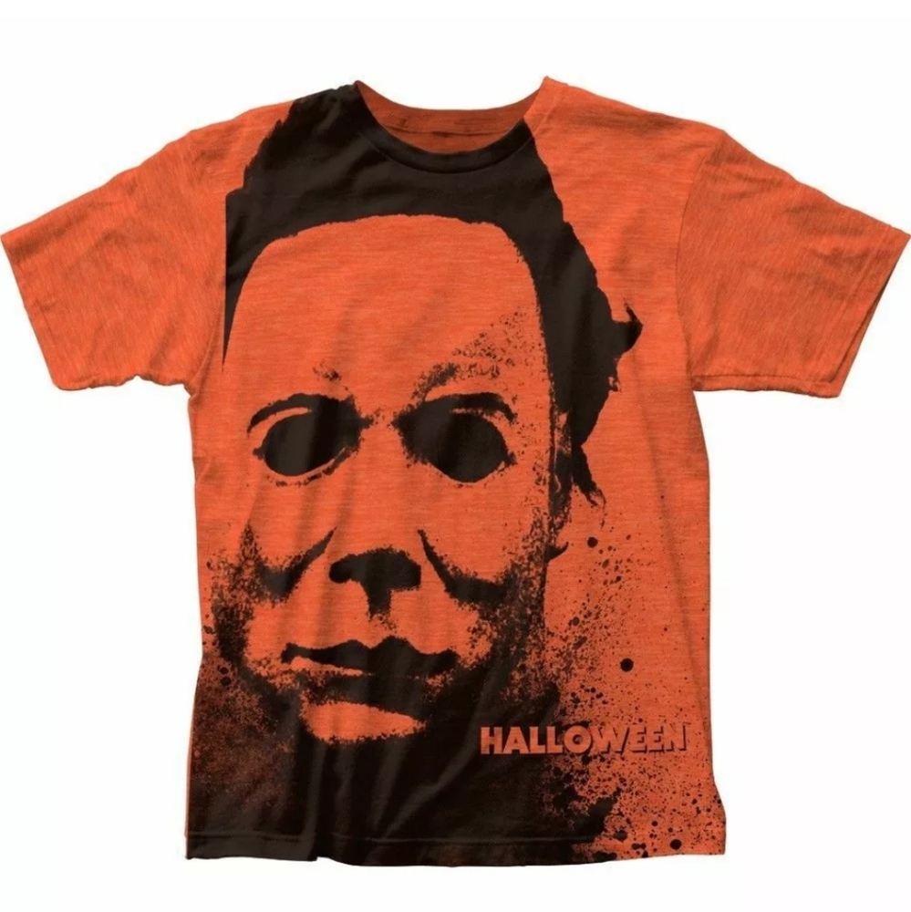 Halloween Michael Myers Splatter Mask Orange Shirt - Picture 1 of 1